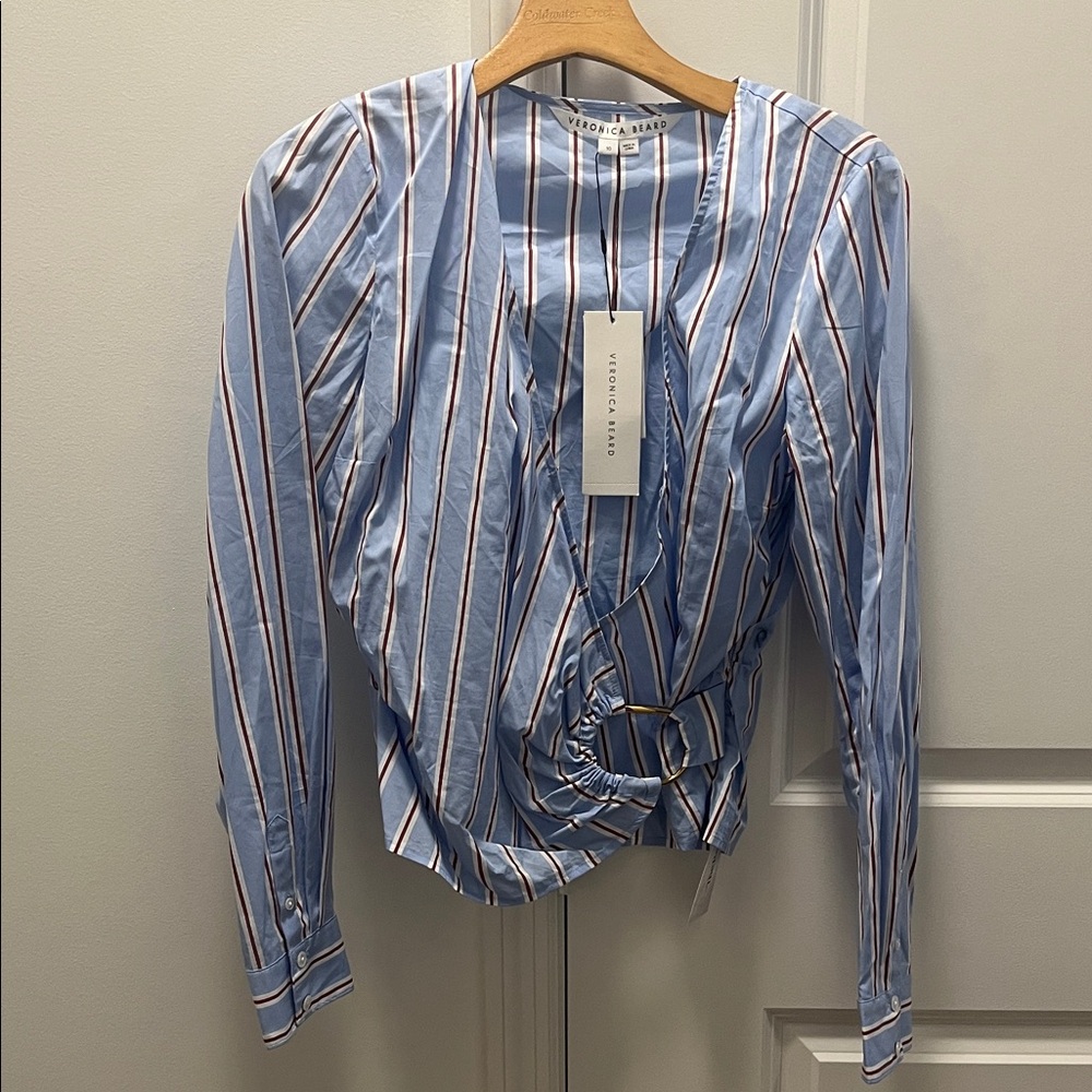 Veronica Beard Blue and White Striped Blouse
